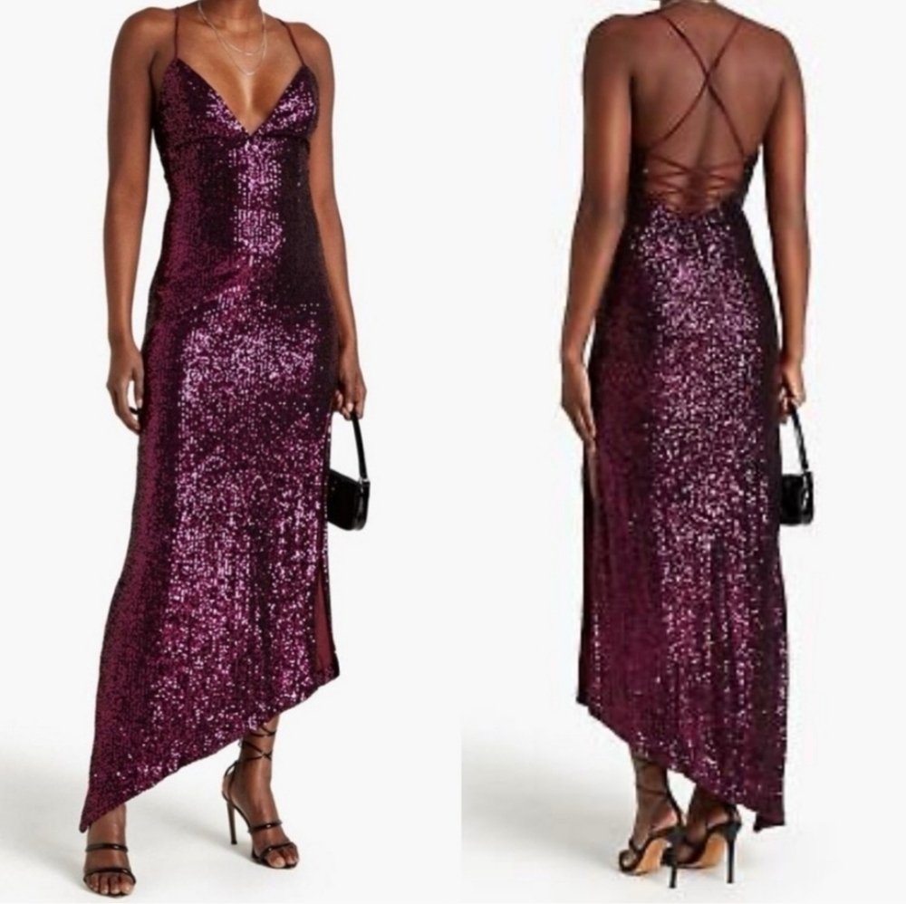 Retrofete Violet Asymmetrical Sequin Gown Medium NWT New